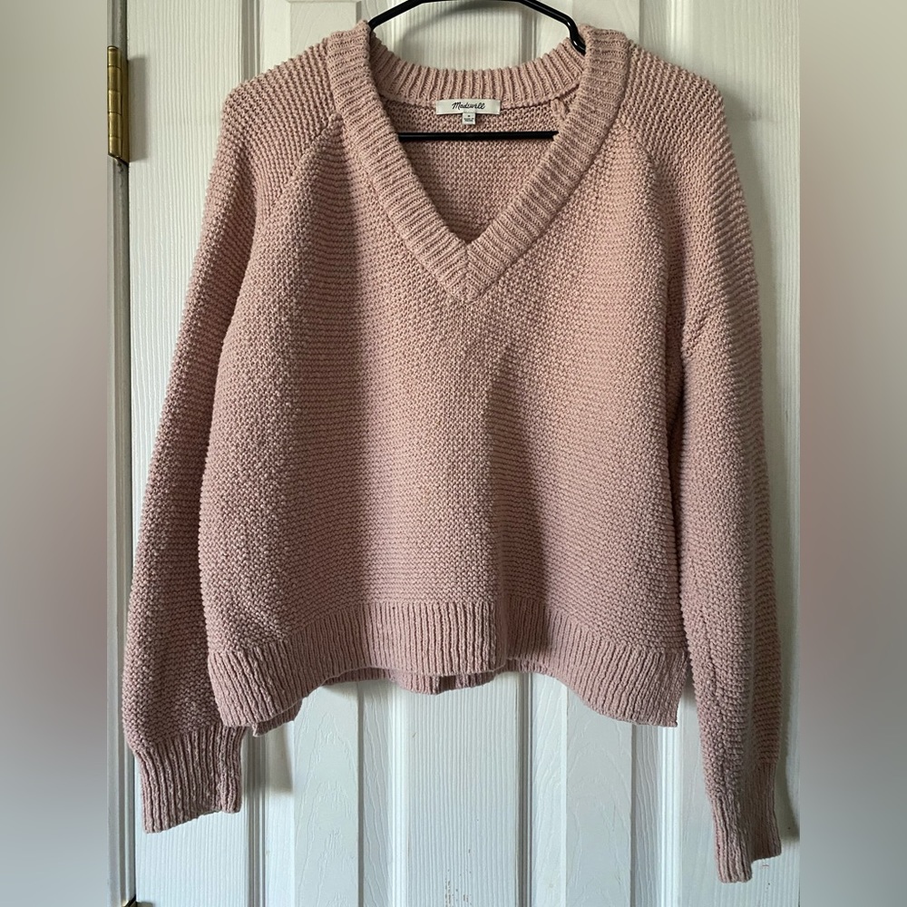 Madewell Crop V- Neck Pullover Sweater. Pale Pink. Size S
